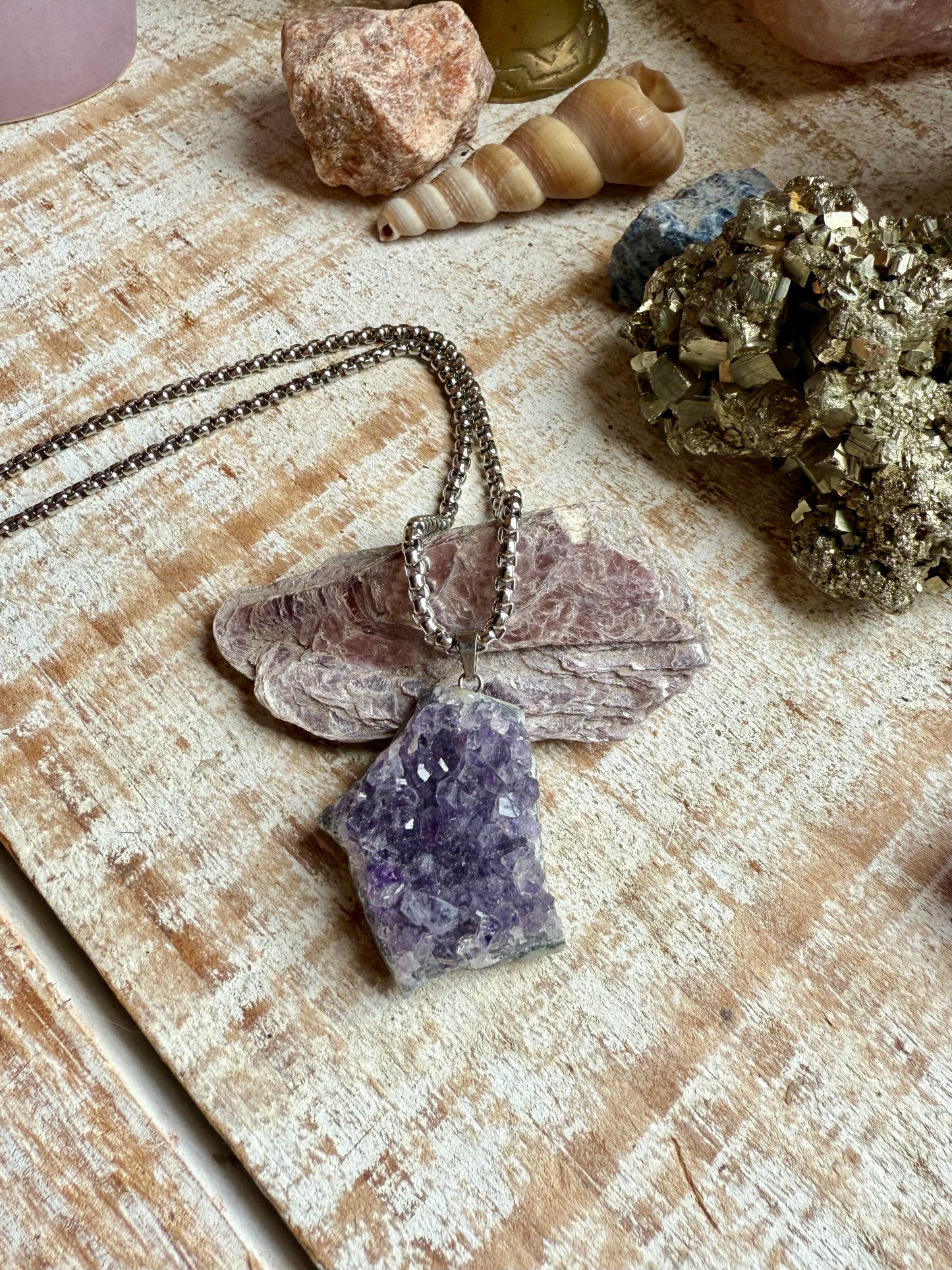 Collar de Drusa Amatista con cadena Gruesa