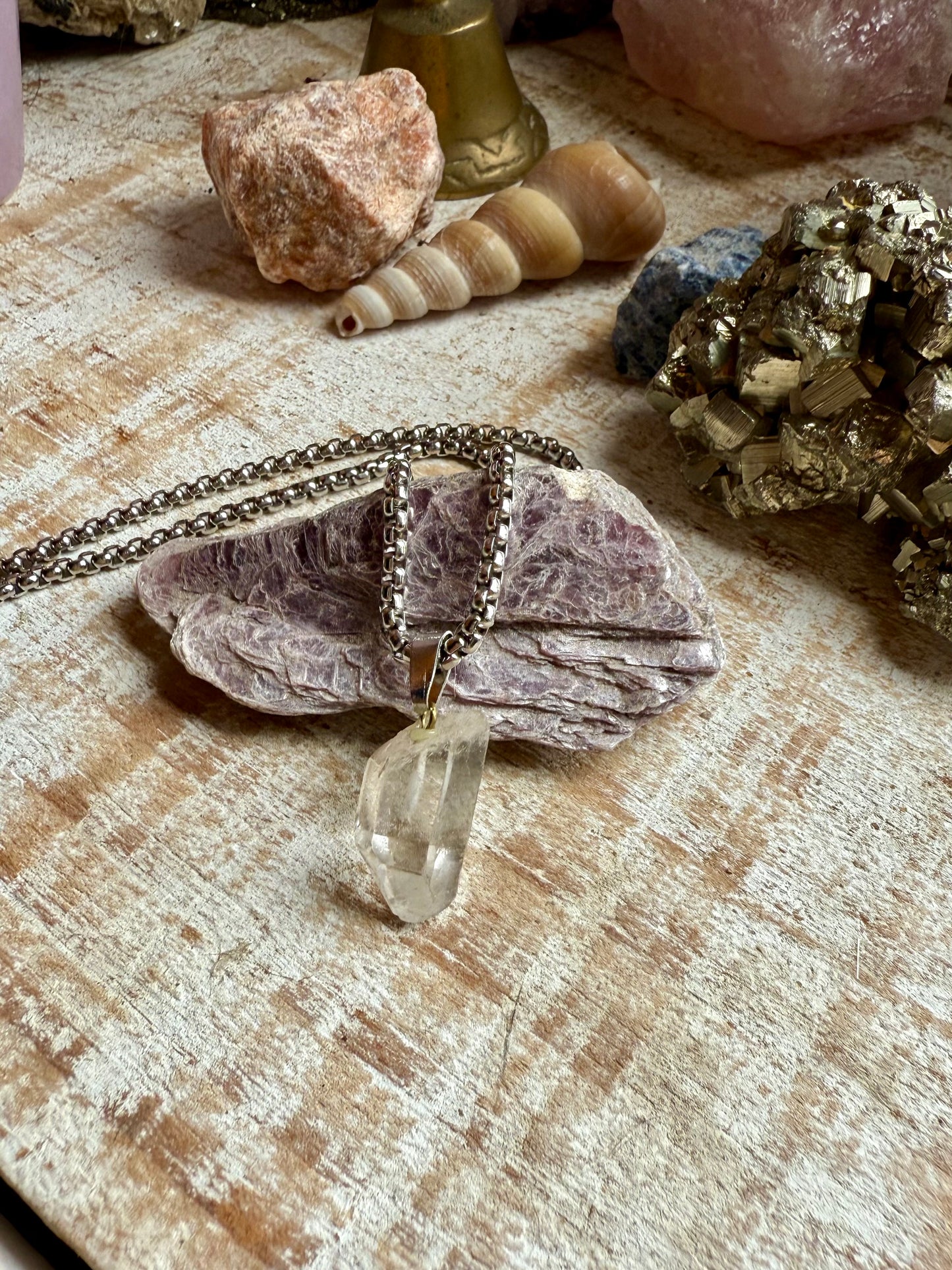 Collar de Cuarzo Cristal con cadena gruesa